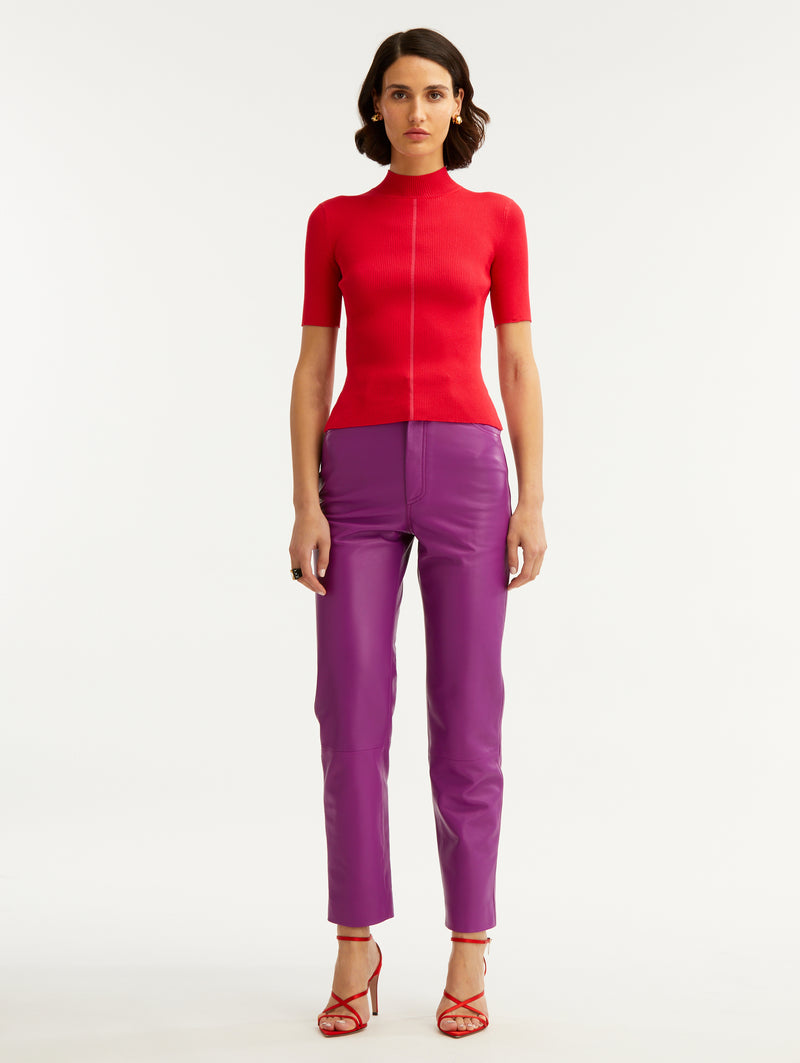 Short Sleeve Silk Blend Ribbed Knit