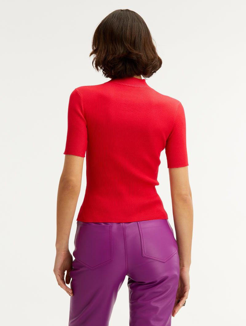 Short Sleeve Silk Blend Ribbed Knit