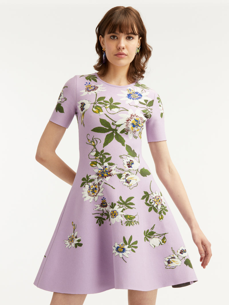 Passionfruit Flower Print Knit Dress