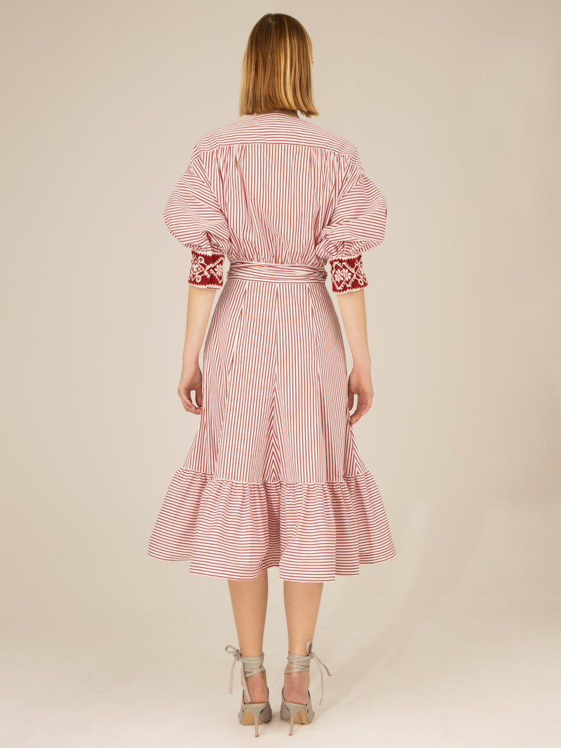 Brittany Embroidered Cotton Wrap Dress