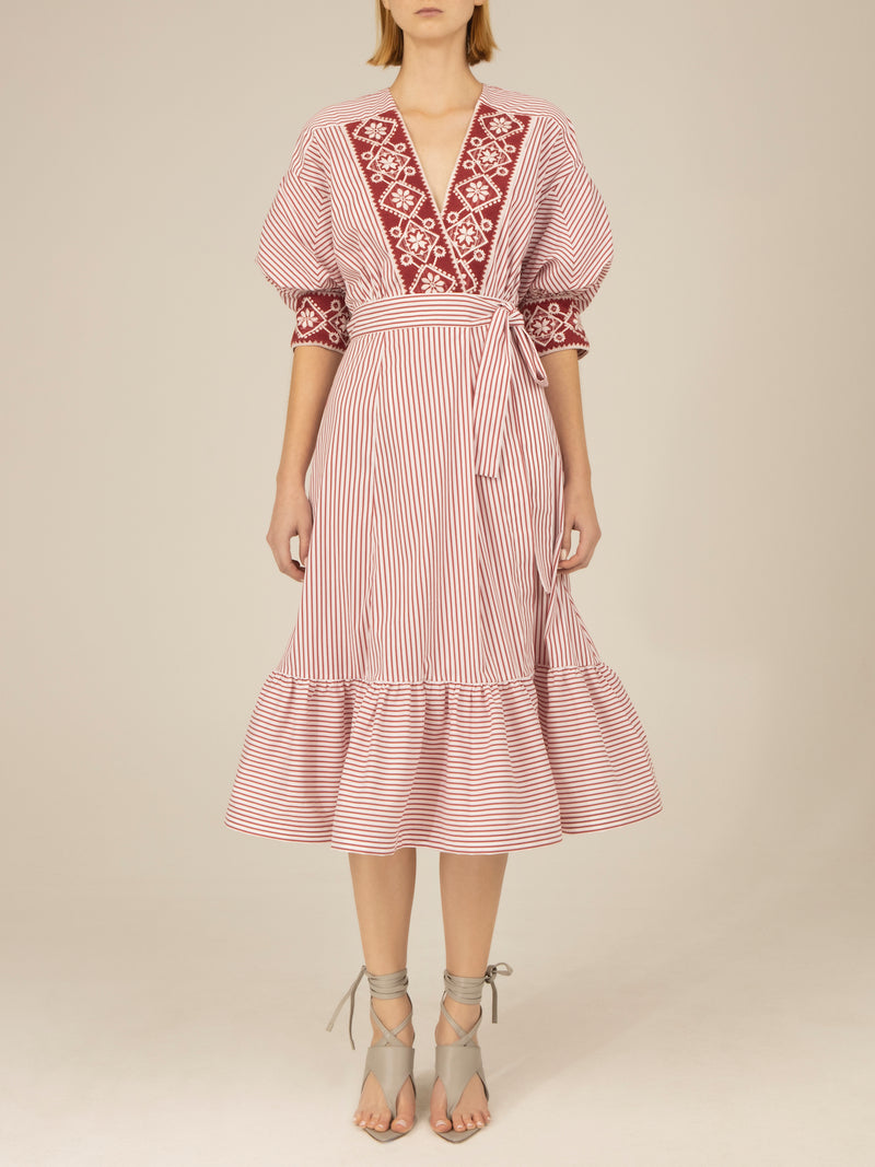 Brittany Embroidered Cotton Wrap Dress