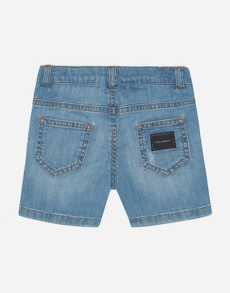 Washed Stretch Denim Shorts