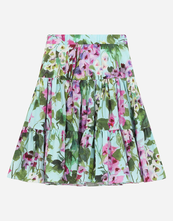 Long Bluebell Print Poplin Skirt