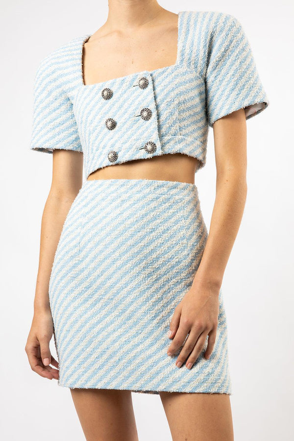 Striped Cotton Blend Tweed Mini Skirt