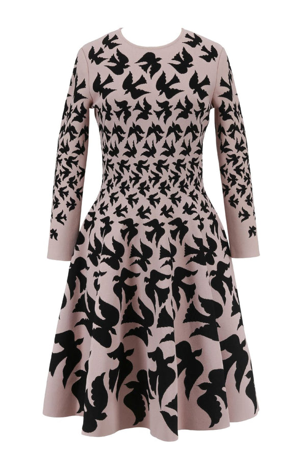 Bird Print Long Sleeve Sleeve Knit Dress