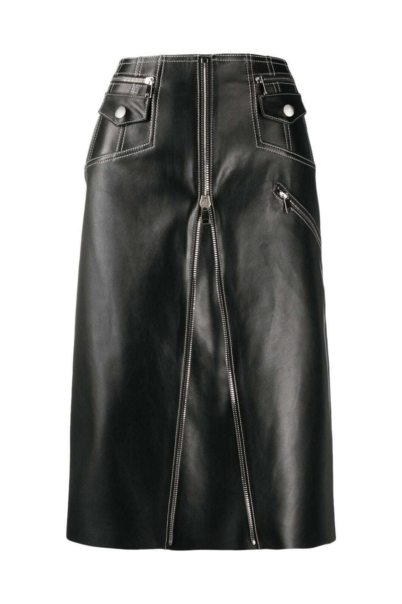 A-Line Zip Detail Leather Skirt