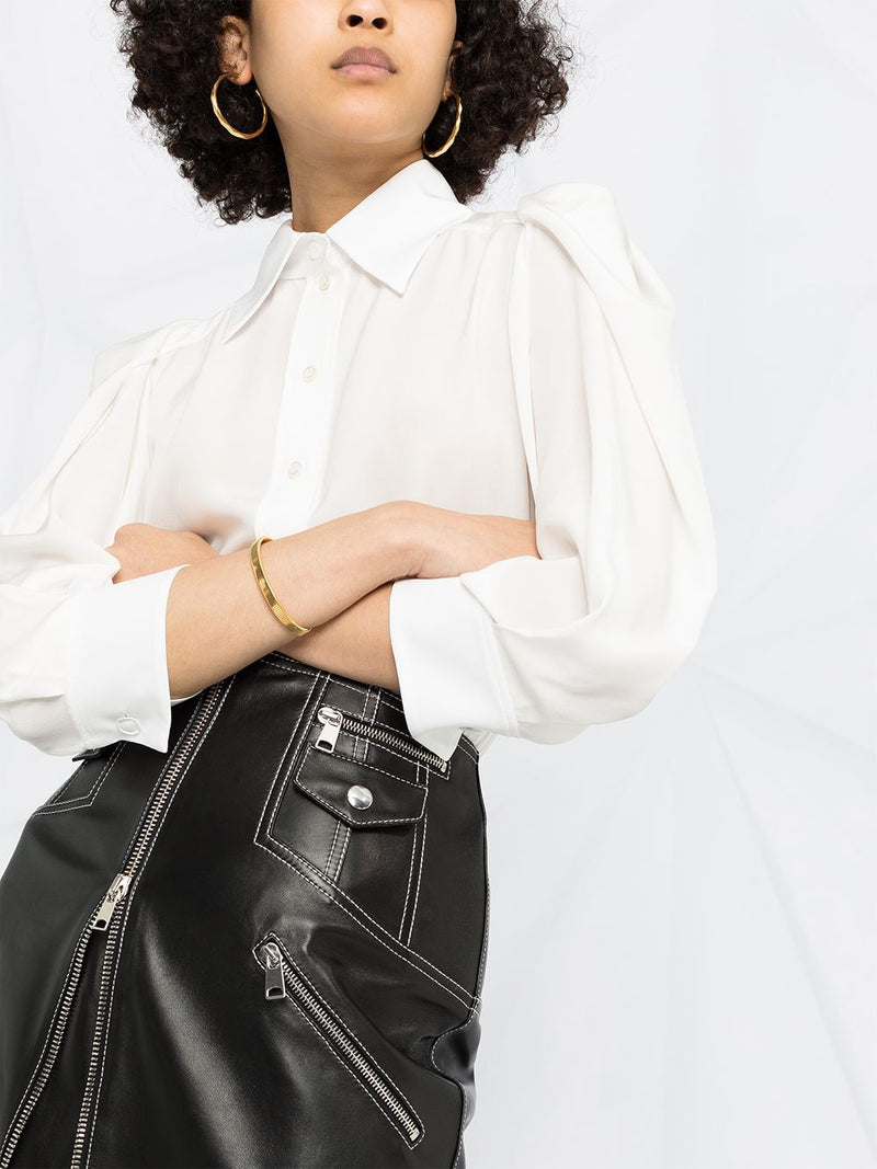 A-Line Zip Detail Leather Skirt