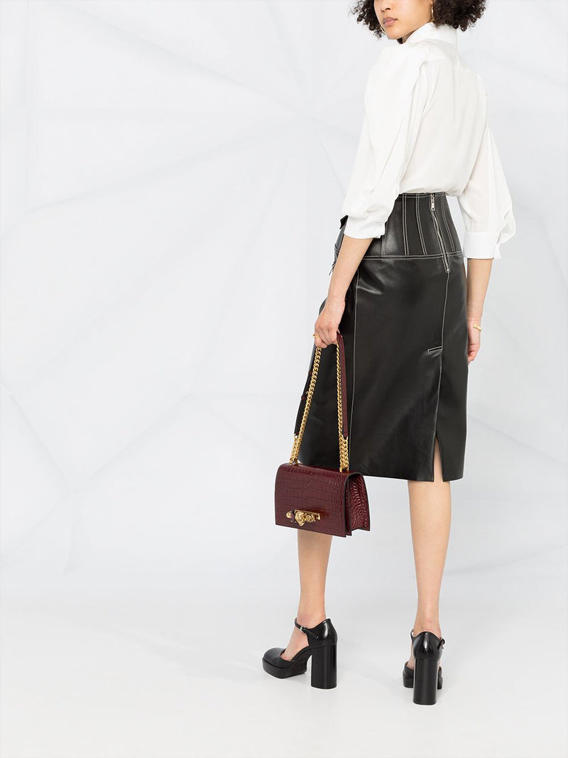 A-Line Zip Detail Leather Skirt