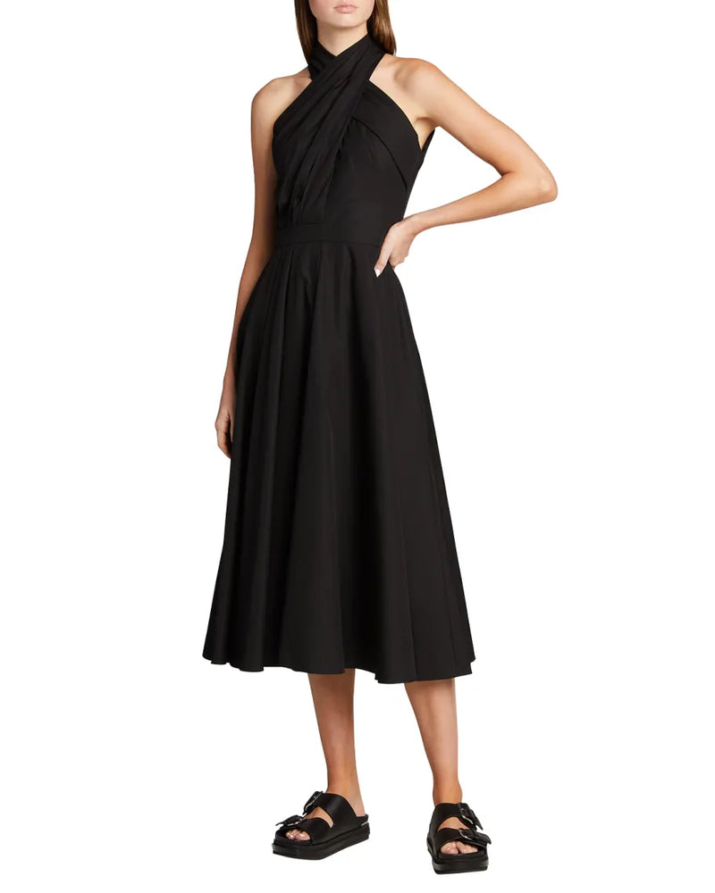 Twisted Halter-Neck Cotton Midi Dress