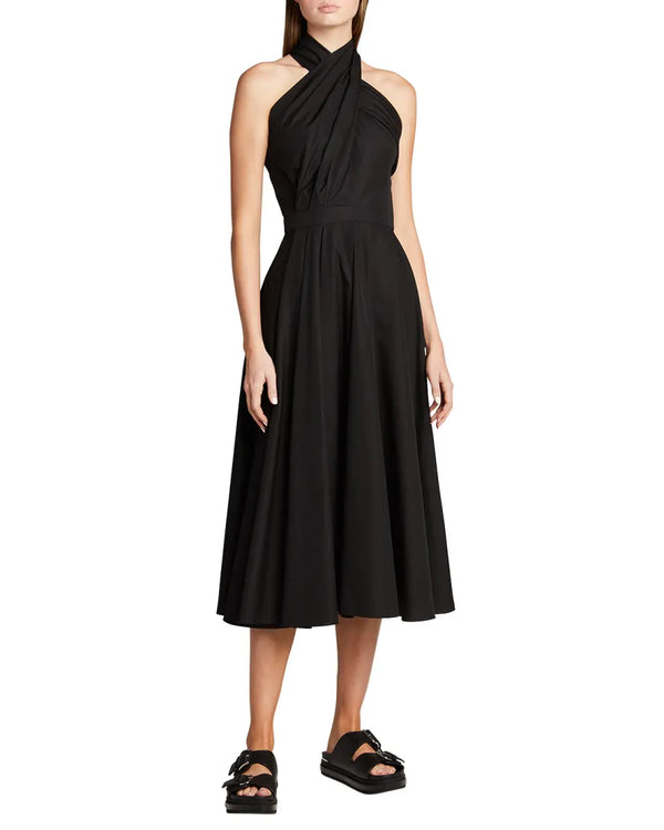 Twisted Halter-Neck Cotton Midi Dress