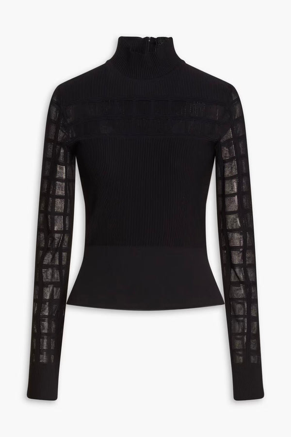 Burnout-Effect Ribbed Turtleneck Knit