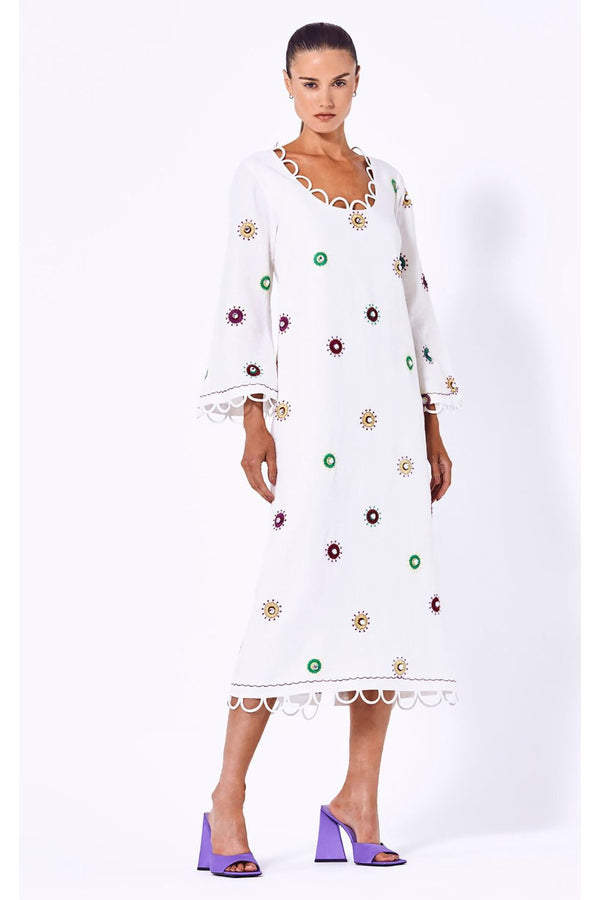 Sabey Embroidered Linen-Blend Midi Dress