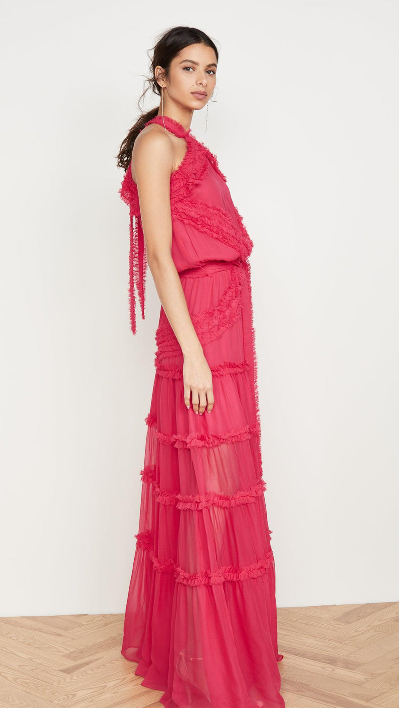 Silk Halter-Neck Maxi Dress