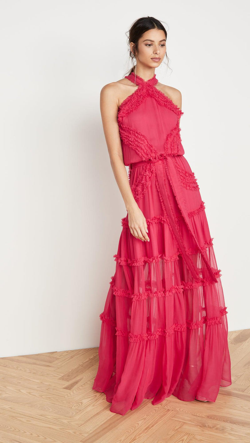 Silk Halter-Neck Maxi Dress
