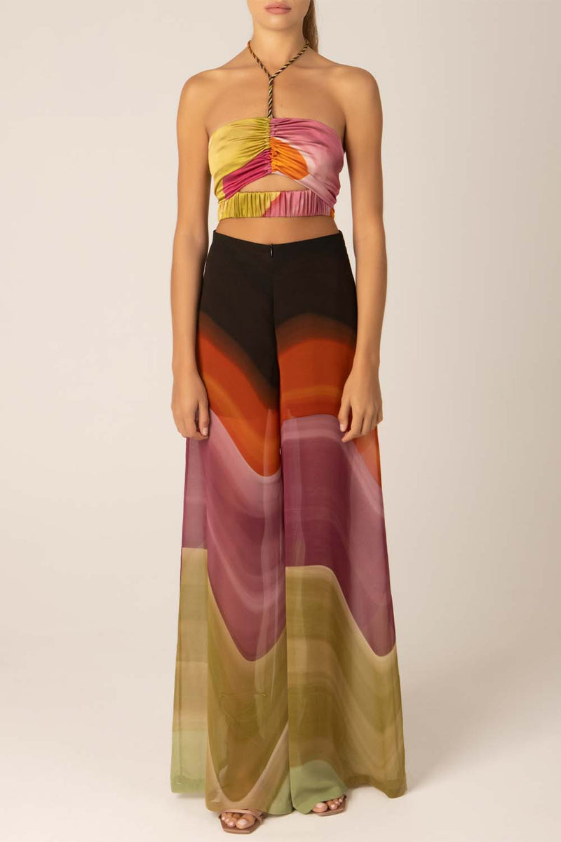 Benedetto Abstract-Print Chiffon Wide-Leg Pants