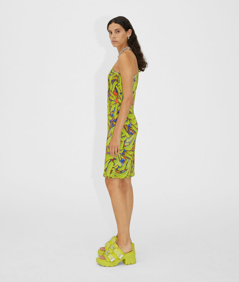 Banana Print Crinkle One Shoulder Dress