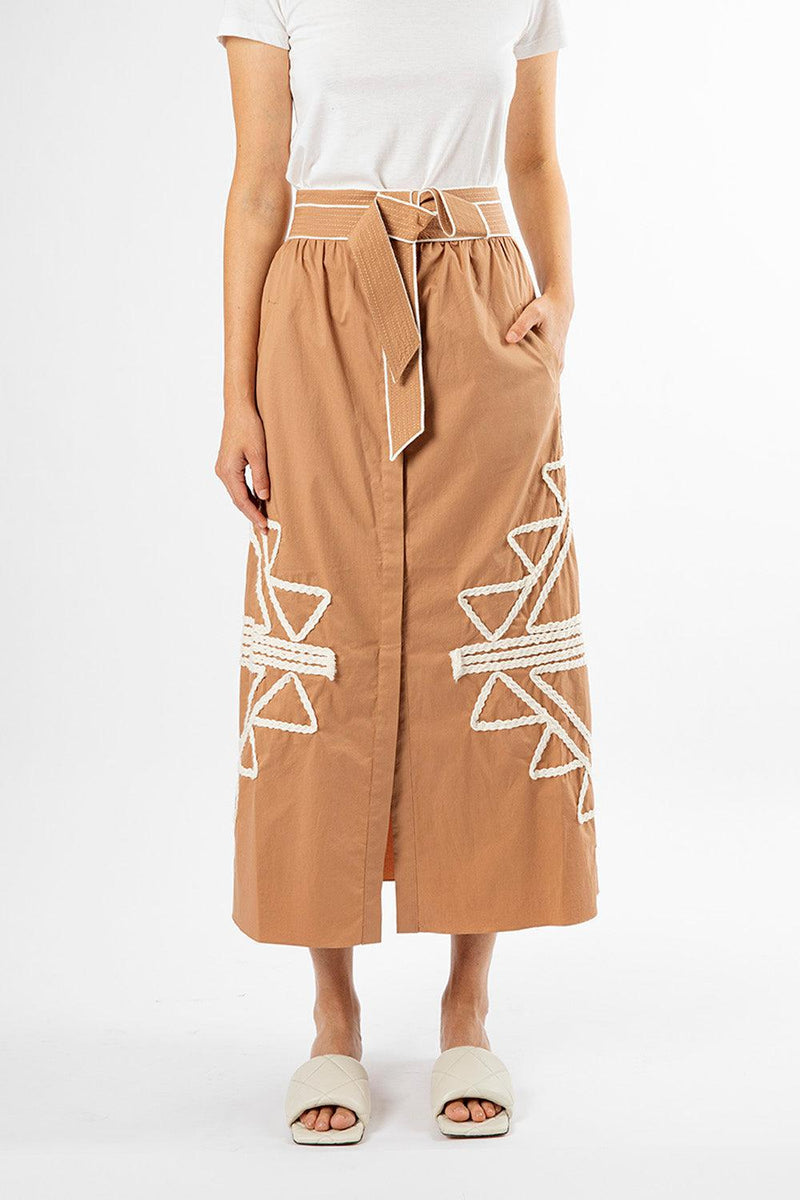 Foreign Expedition Embroidered Midi Skirt