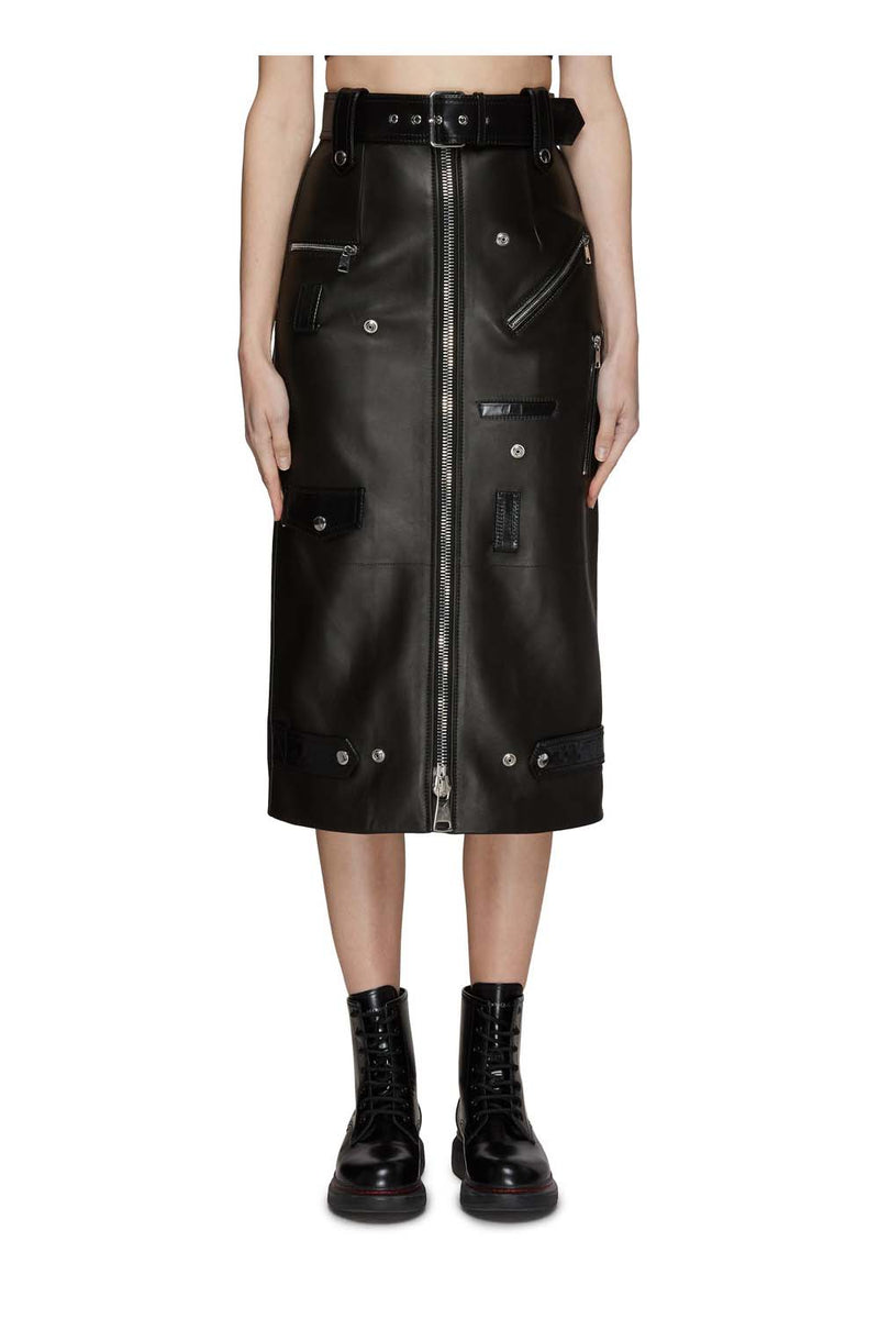 Belted Biker Lambskin Leather Pencil Skirt