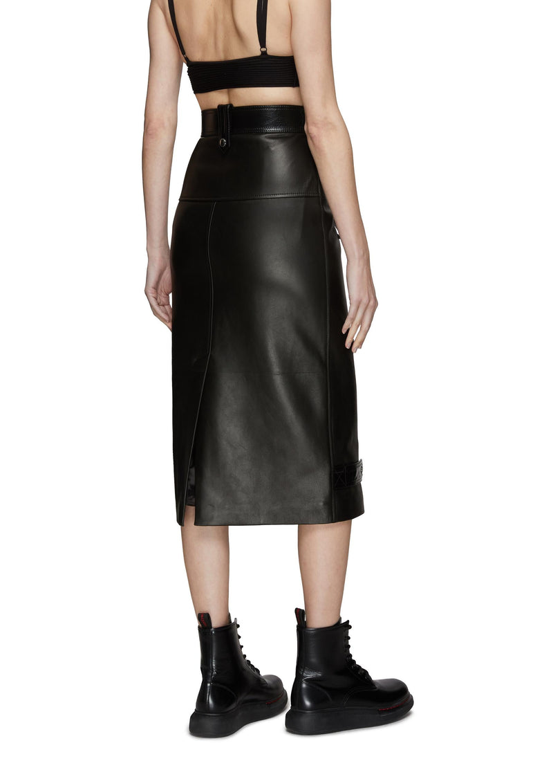 Belted Biker Lambskin Leather Pencil Skirt