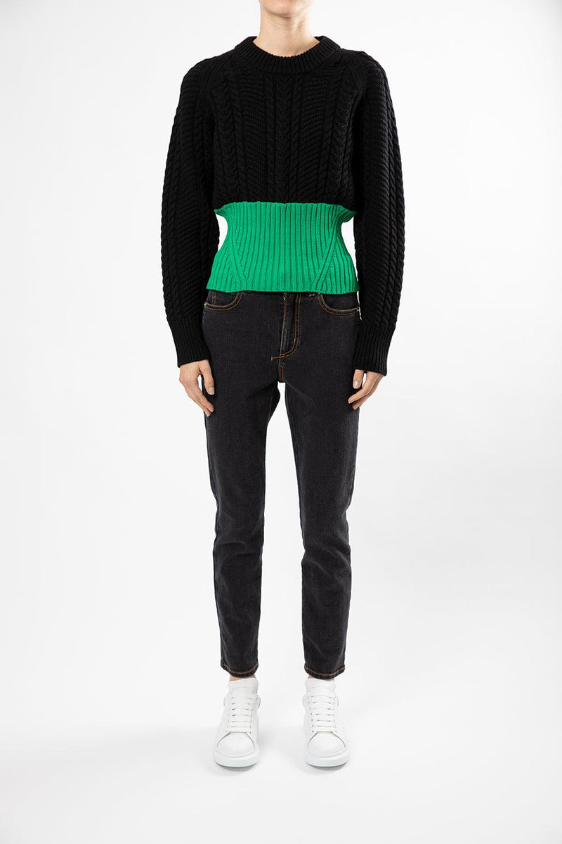 Bi-Colour Cable Knit Jumper