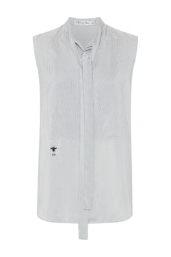 Sleeveless Silk Blouse with Plastron