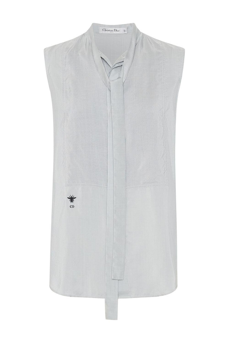 Sleeveless Silk Blouse with Plastron