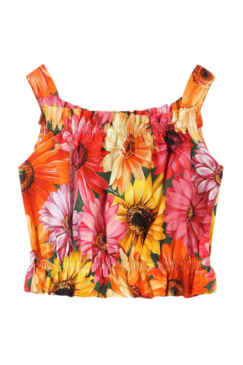 Poplin Top with Gerbera-Daisy Print