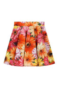 Poplin Midi Skirt with Gerbera-Daisy Print