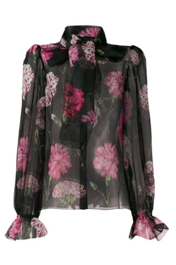 Floral Print Silk Organza Blouse