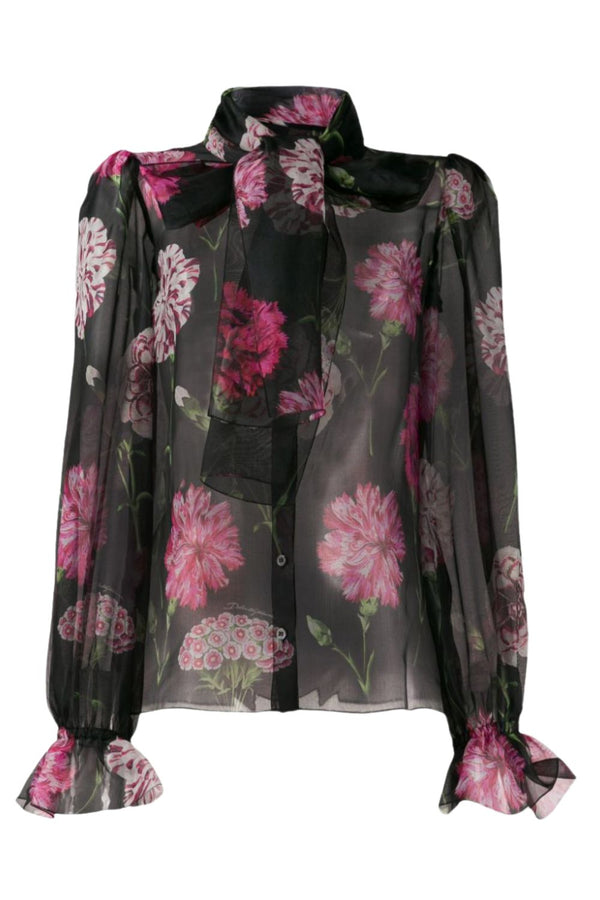 Floral Print Silk Organza Blouse