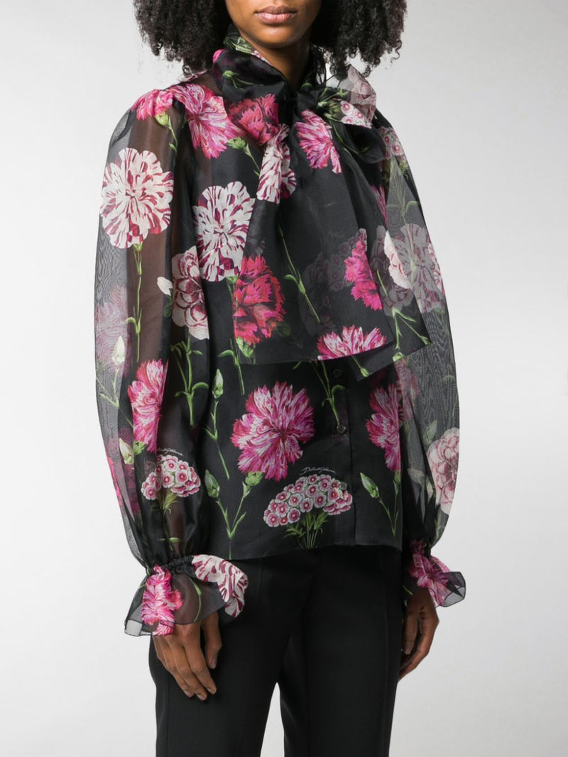 Floral Print Silk Organza Blouse