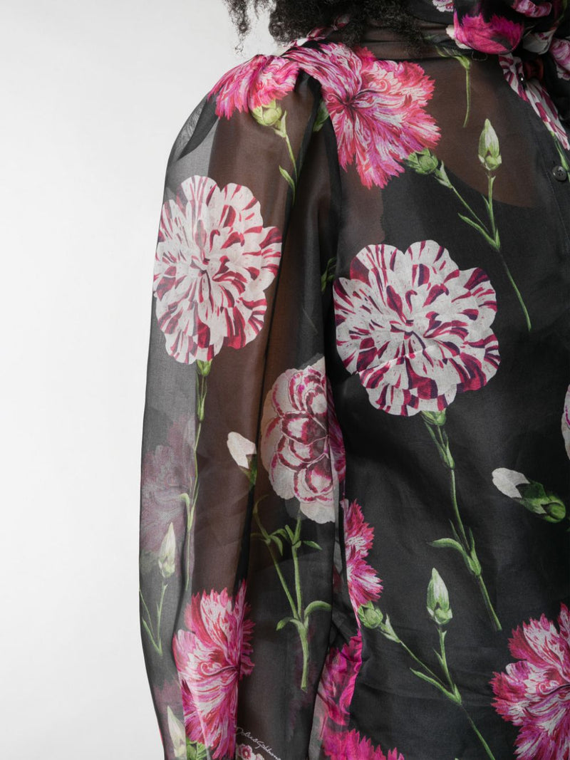 Floral Print Silk Organza Blouse