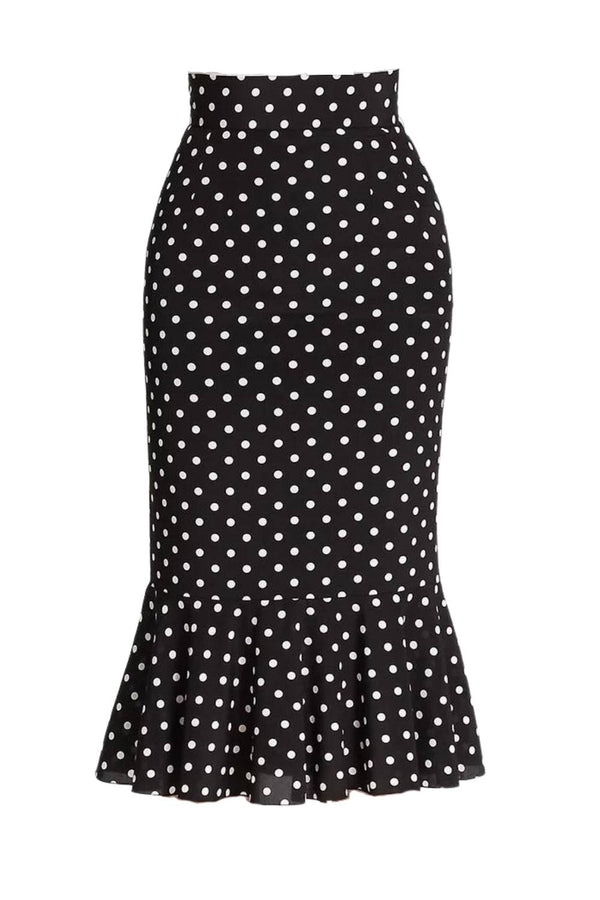 Polka-Dot Silk Trumpet Skirt