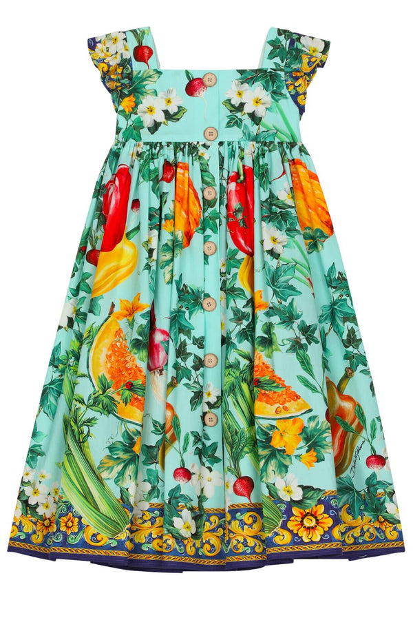 Farmer Print Cotton Dress With Ruffle