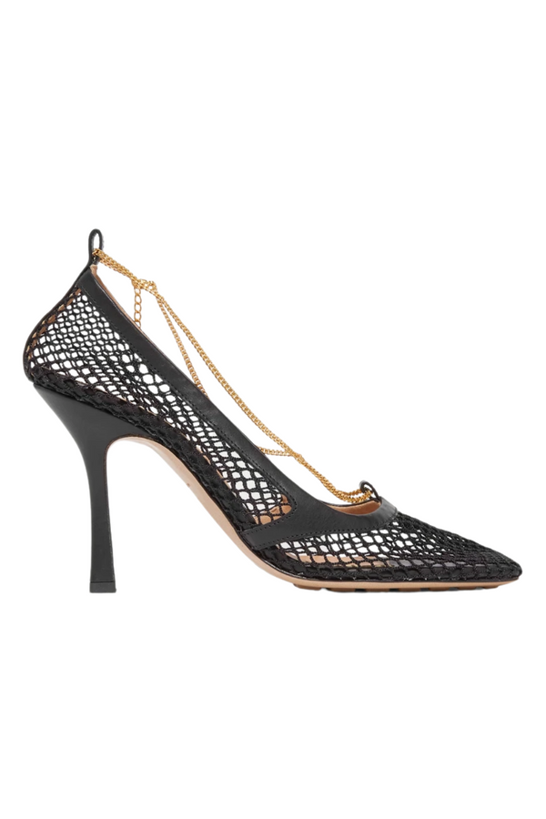 Embellished Leather-trimmed Mesh Pumps