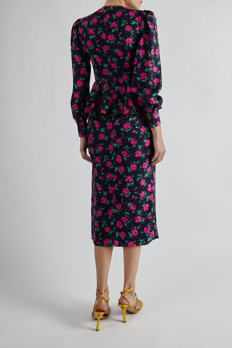 Floral V Neck Silk Dress