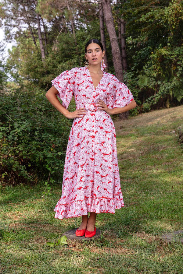 Button Up Floral Linen Shirtdress