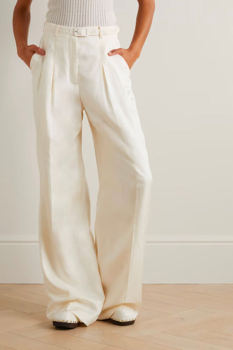 Vargas Belted Silk-Twill Wide-Leg Pants