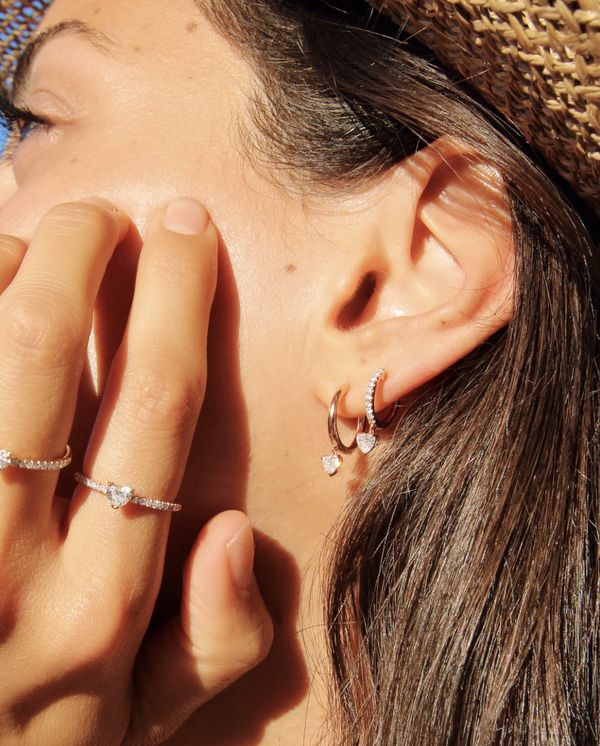 Huggie 18-Karat Rose Gold Pave Heart Drop Earring