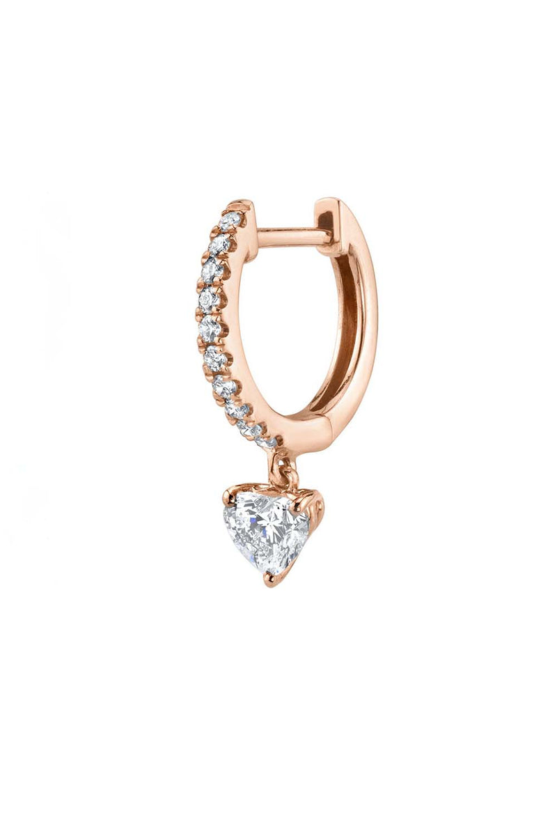 Huggie 18-Karat Rose Gold Pave Heart Drop Earring