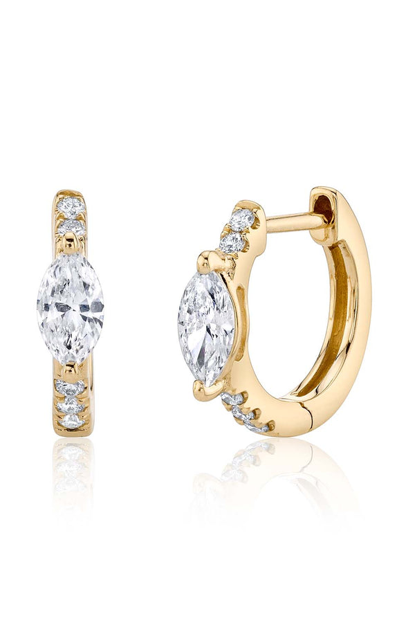 Huggies 18-Karat Gold Pave Earrings with Marquis Diamond
