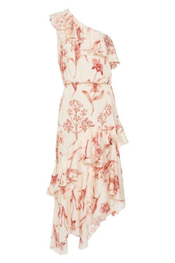 Inamorado One-Shoulder Floral Print Silk Dress