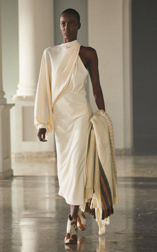 Morning Starts Asymmetric Crepe-De-Chine Midi Dress