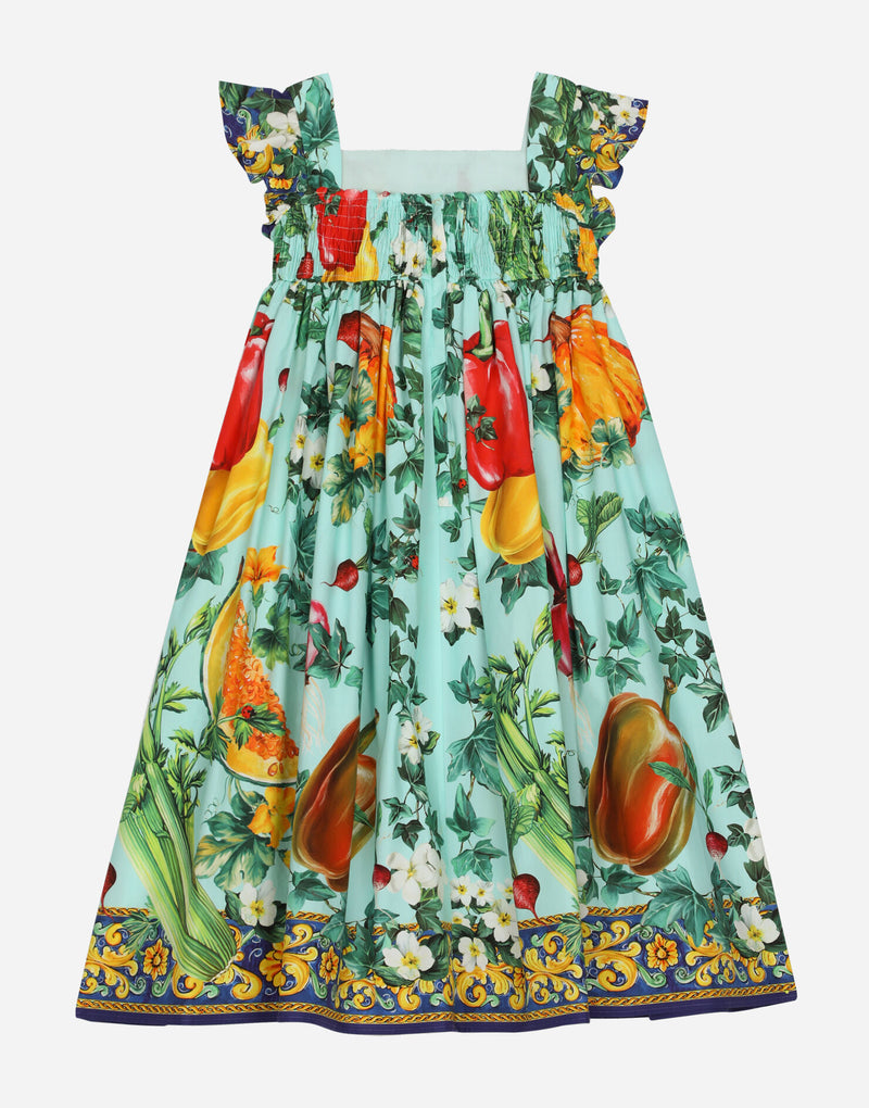 Farmer Print Cotton Dress With Ruffle