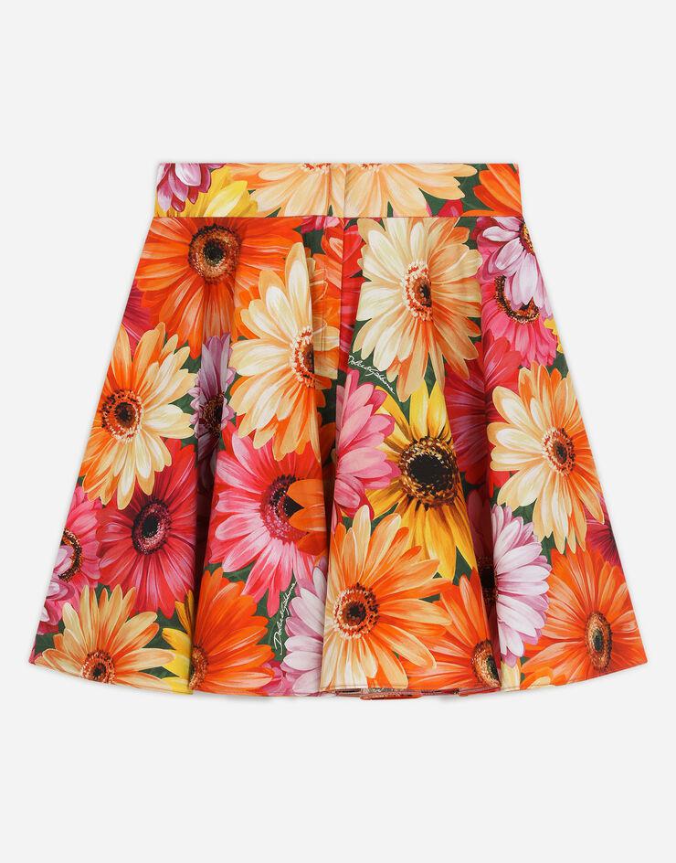 Poplin Midi Skirt with Gerbera-Daisy Print