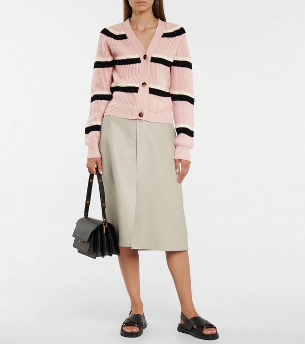Striped Ribbed-Knit Wool Cardigan