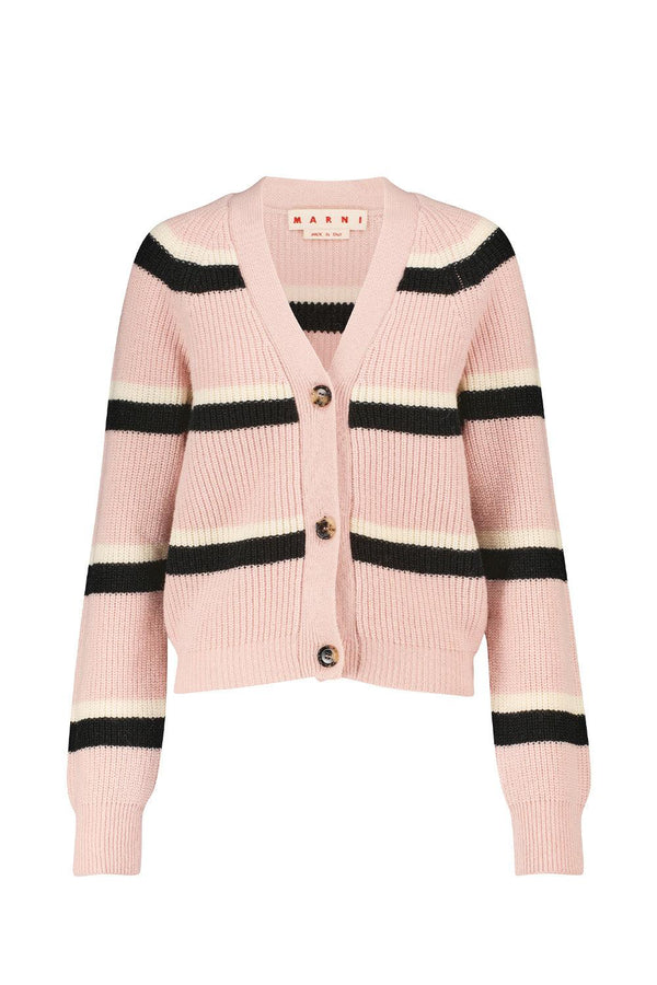 Striped Ribbed-Knit Wool Cardigan