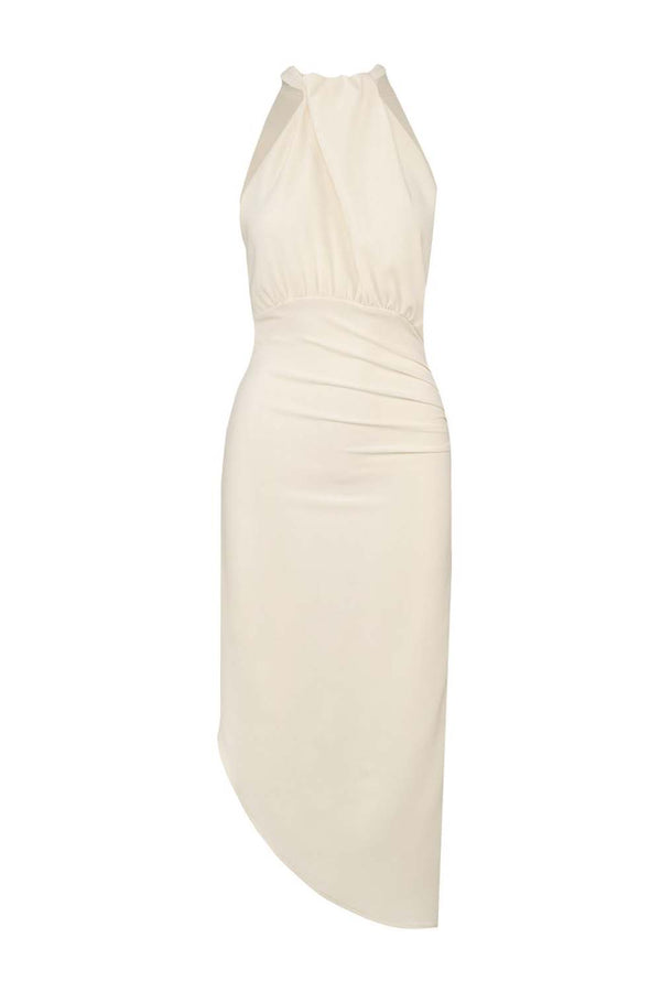 Morning Starts Asymmetric Crepe-De-Chine Midi Dress