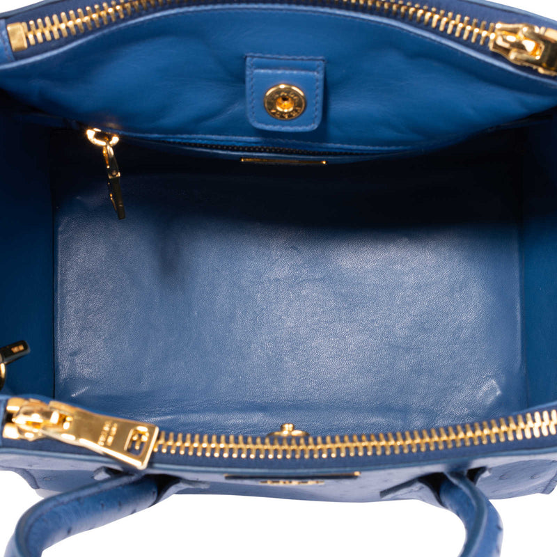 Blue Prada Saffiano Lux Galleria Double Zip Satchel