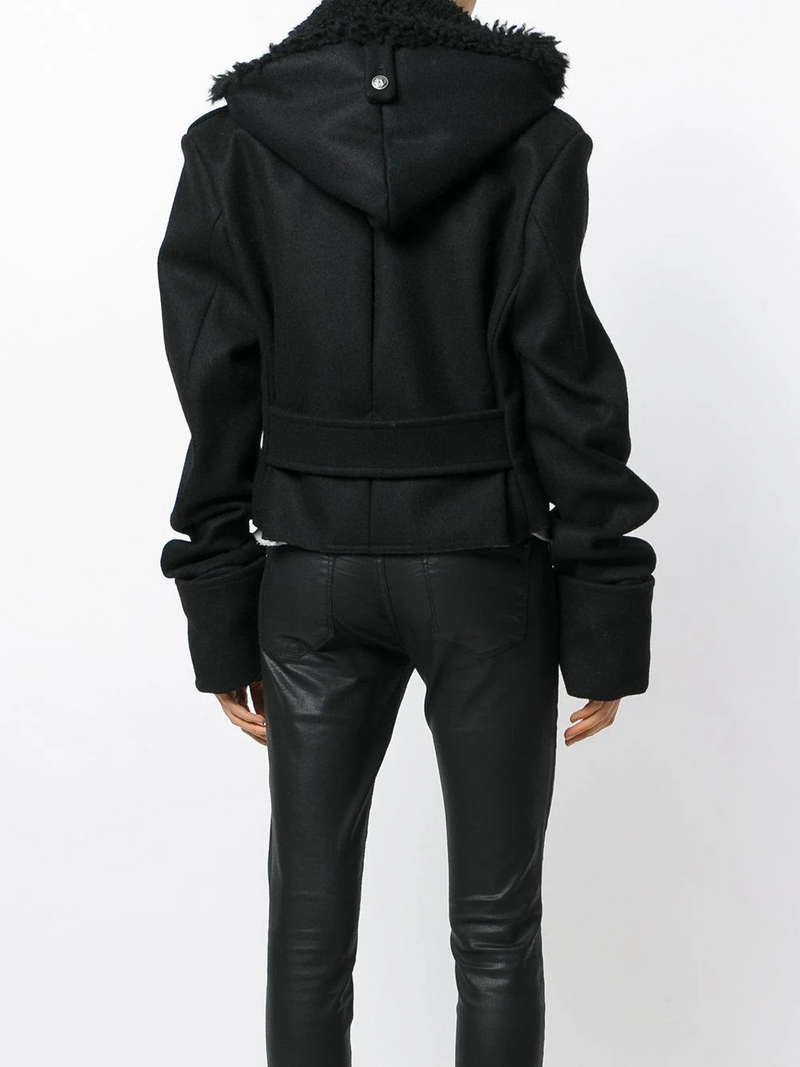 Hooded Jacket with Shearling Collar